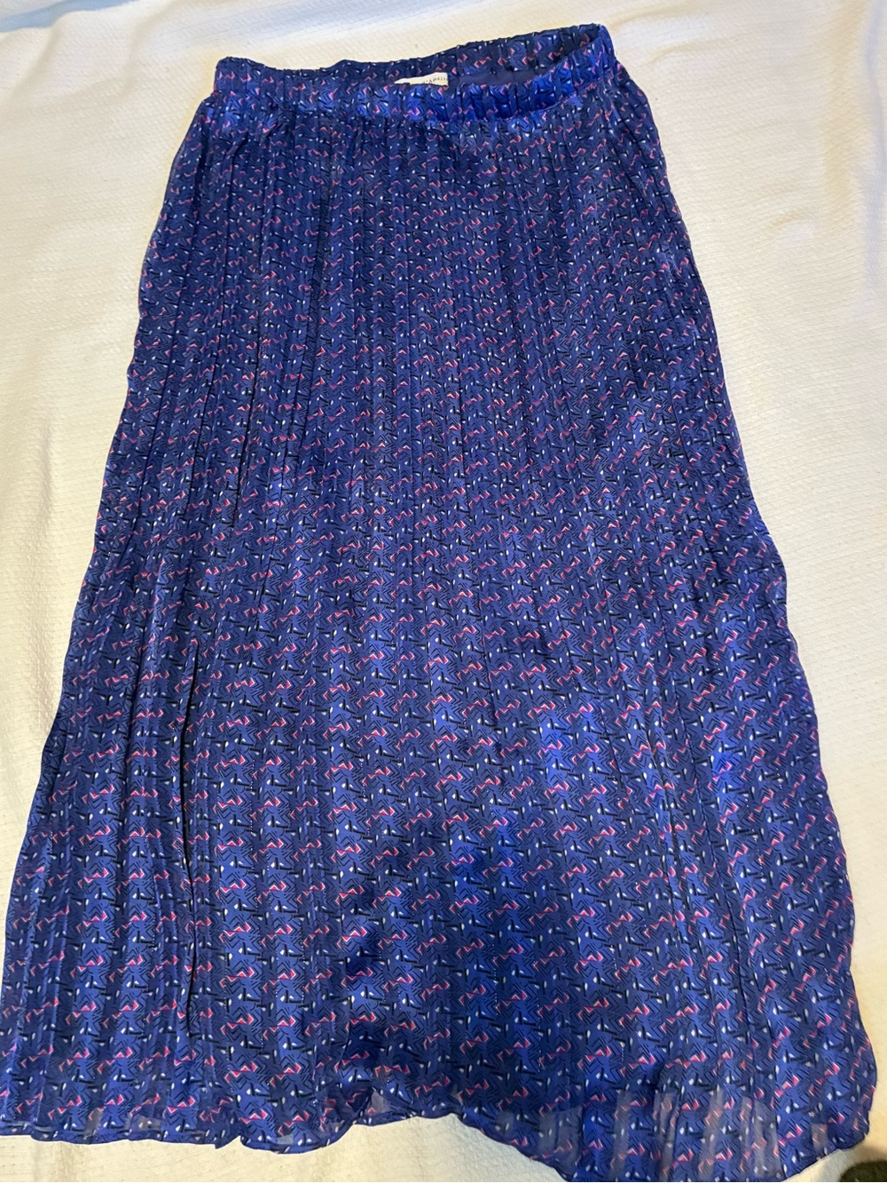 Womens Navy Blue Pleated Printed Midi Skirt